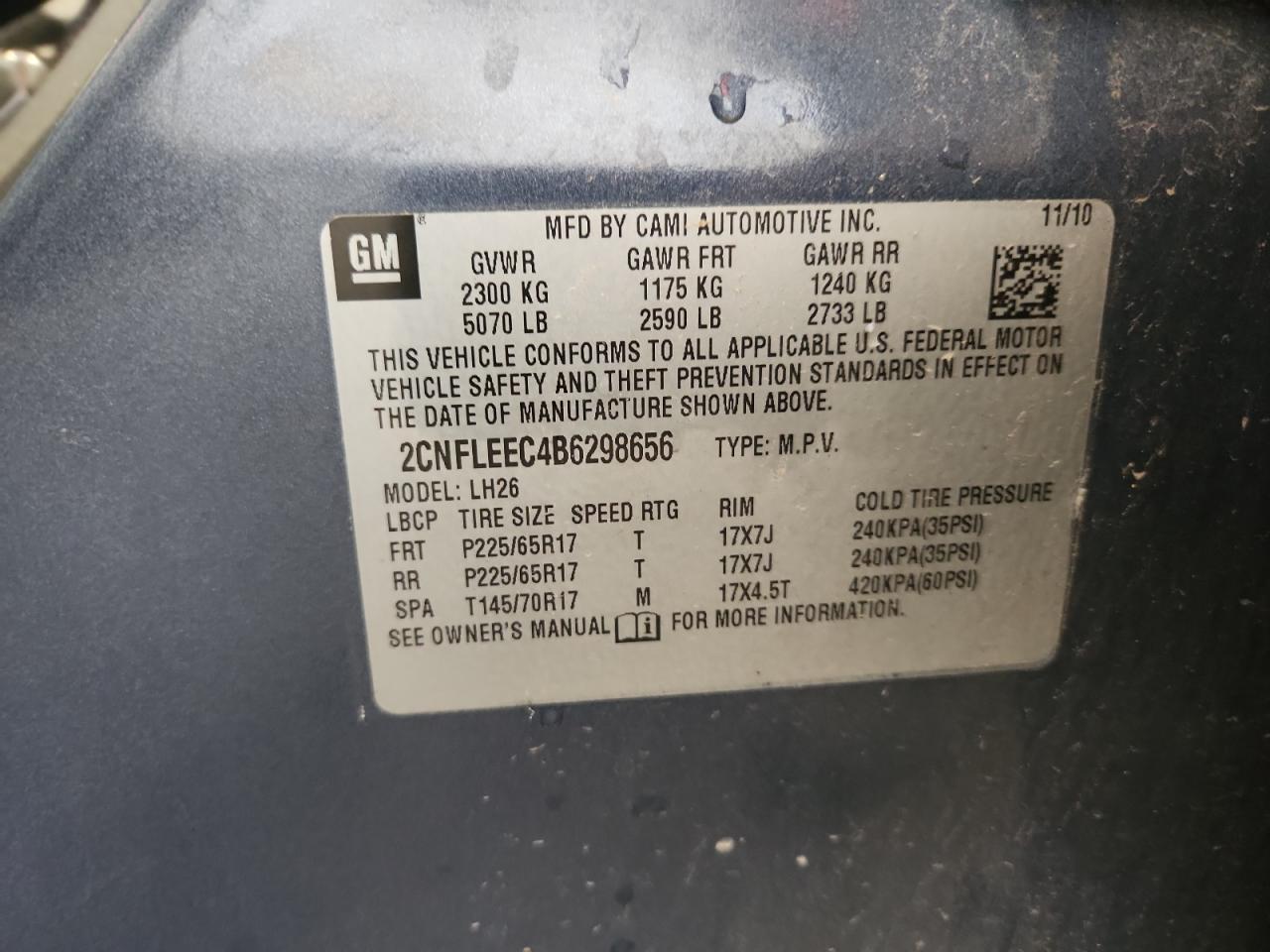 2011 Chevrolet Equinox Lt VIN: 2CNFLEEC4B6298656 Lot: 80144665