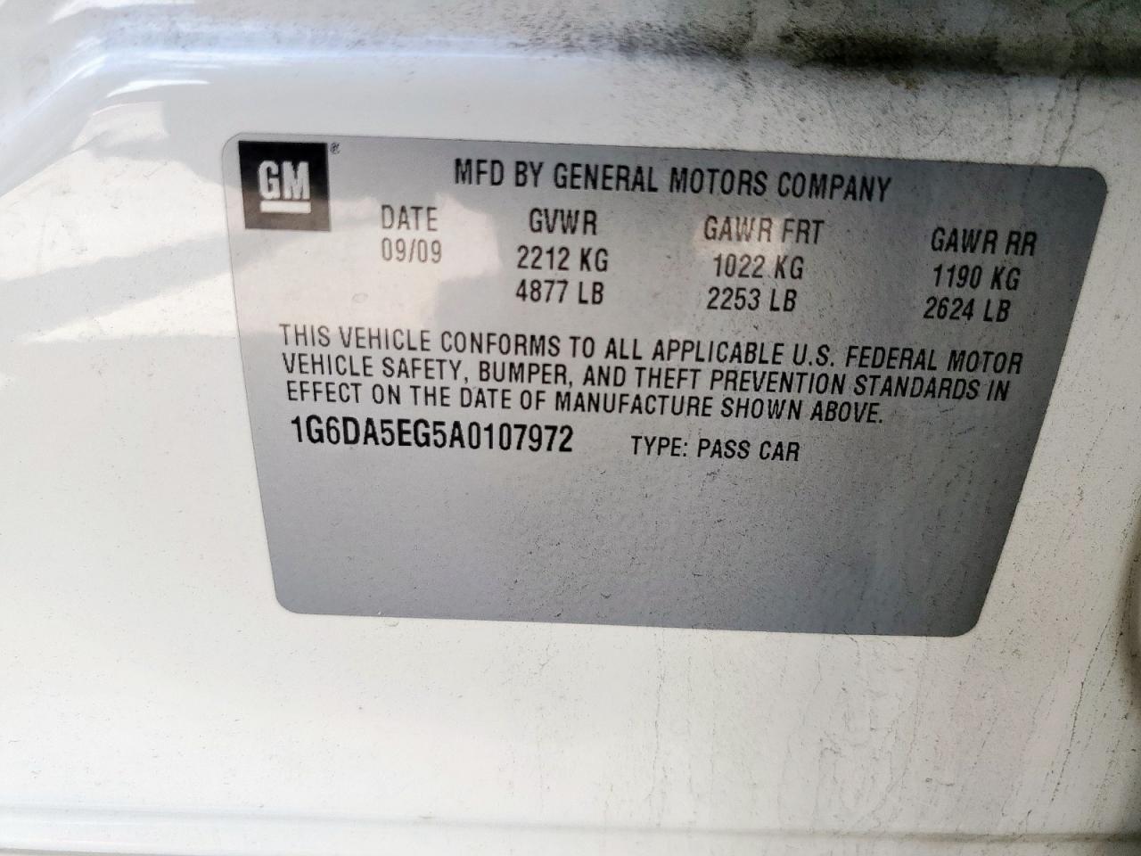 2010 Cadillac Cts VIN: 1G6DA5EG5A0107972 Lot: 84380595