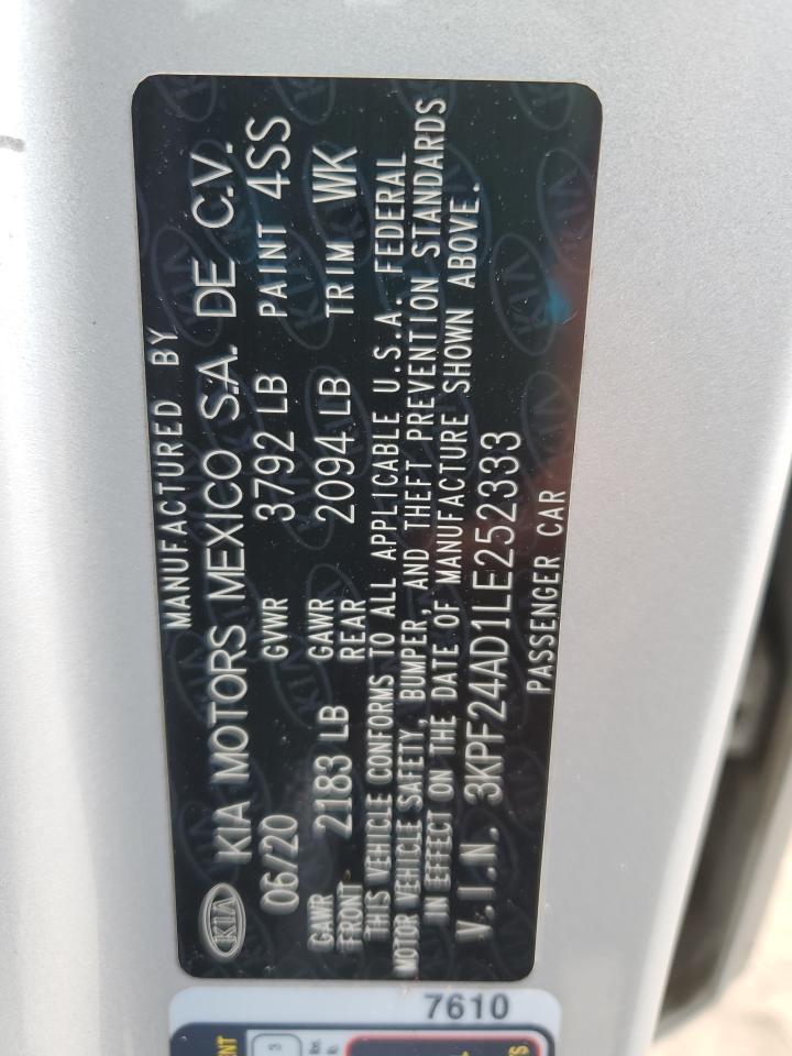 2020 Kia Forte Fe VIN: 3KPF24AD1LE252333 Lot: 80821415