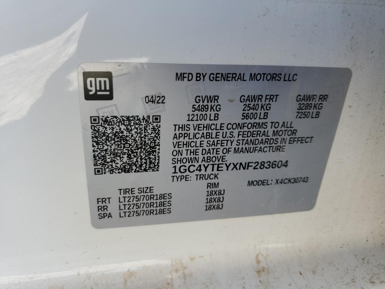 2022 Chevrolet Silverado K3500 Lt VIN: 1GC4YTEYXNF283604 Lot: 80084465