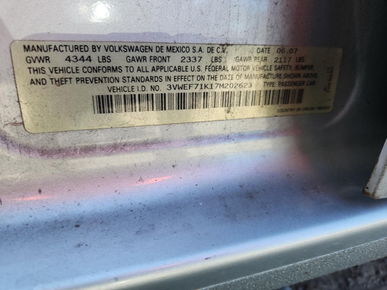 2007 Volkswagen Jetta Wolfsburg VIN: 3VWEF71K17M202623 Lot: 71361465