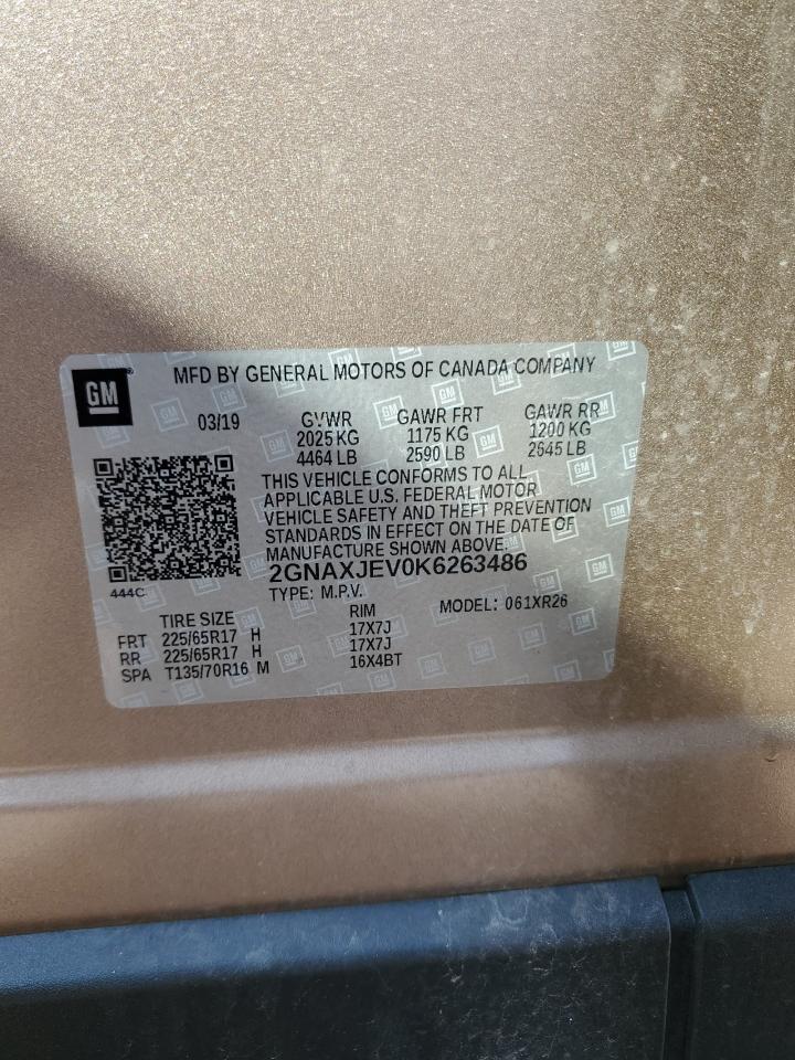 2019 Chevrolet Equinox Lt VIN: 2GNAXJEV0K6263486 Lot: 71603445