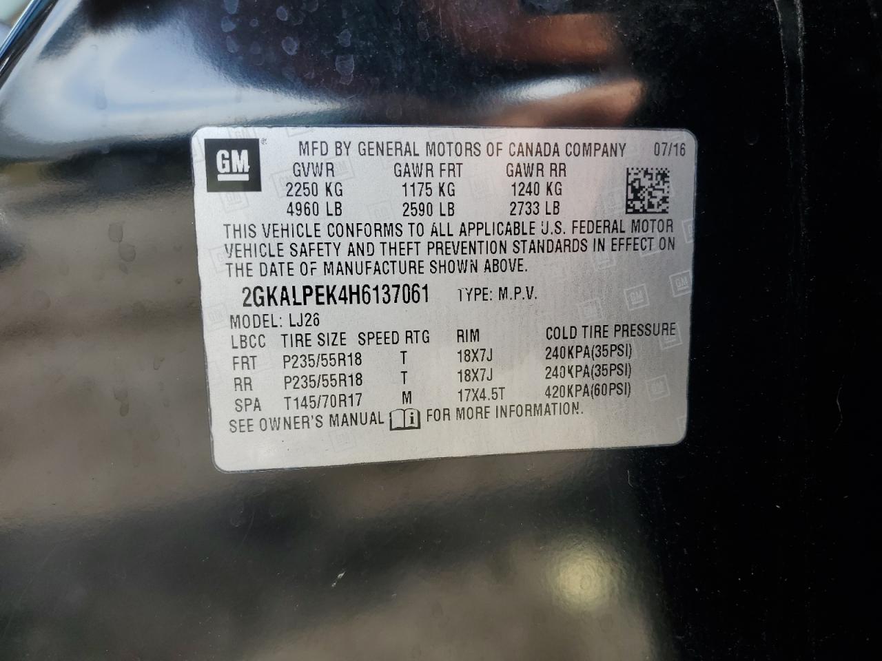 2017 GMC Terrain Slt VIN: 2GKALPEK4H6137061 Lot: 80556305