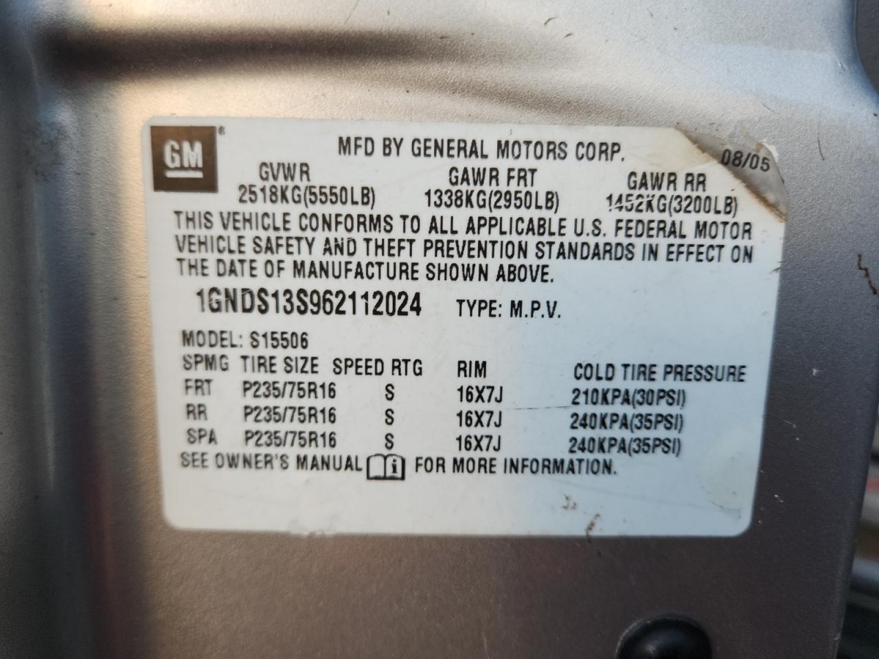 2006 Chevrolet Trailblazer Ls VIN: 1GNDS13S962110242 Lot: 81618735