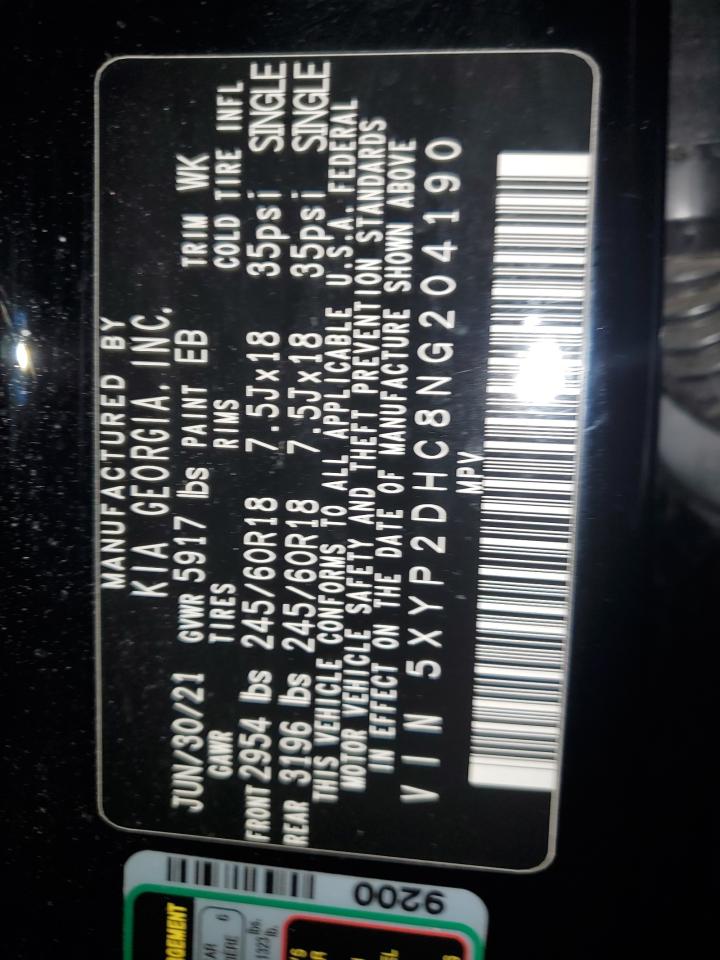 2022 Kia Telluride VIN: 5XYP2DHC8NG204190 Lot: 84054845