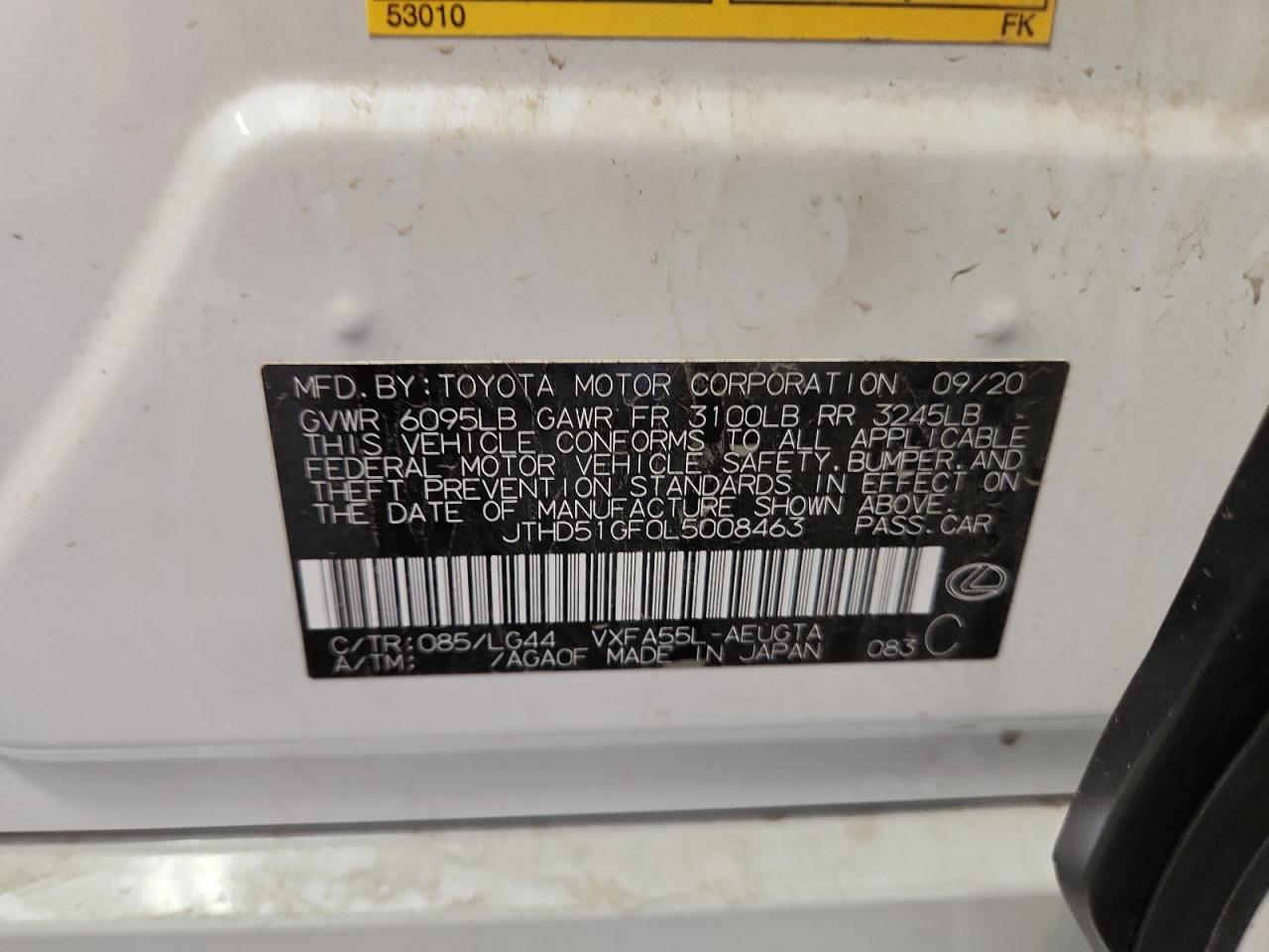 2020 Lexus Ls 500 Base VIN: JTHD51GF0L5008463 Lot: 80677865