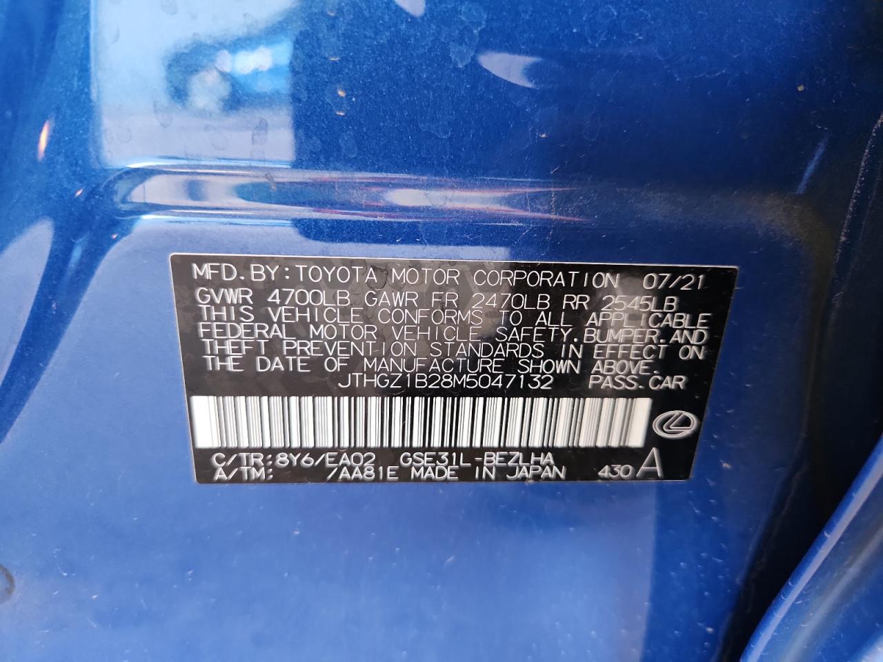 2021 Lexus Is 350 F Sport VIN: JTHGZ1B28M5047132 Lot: 81340055