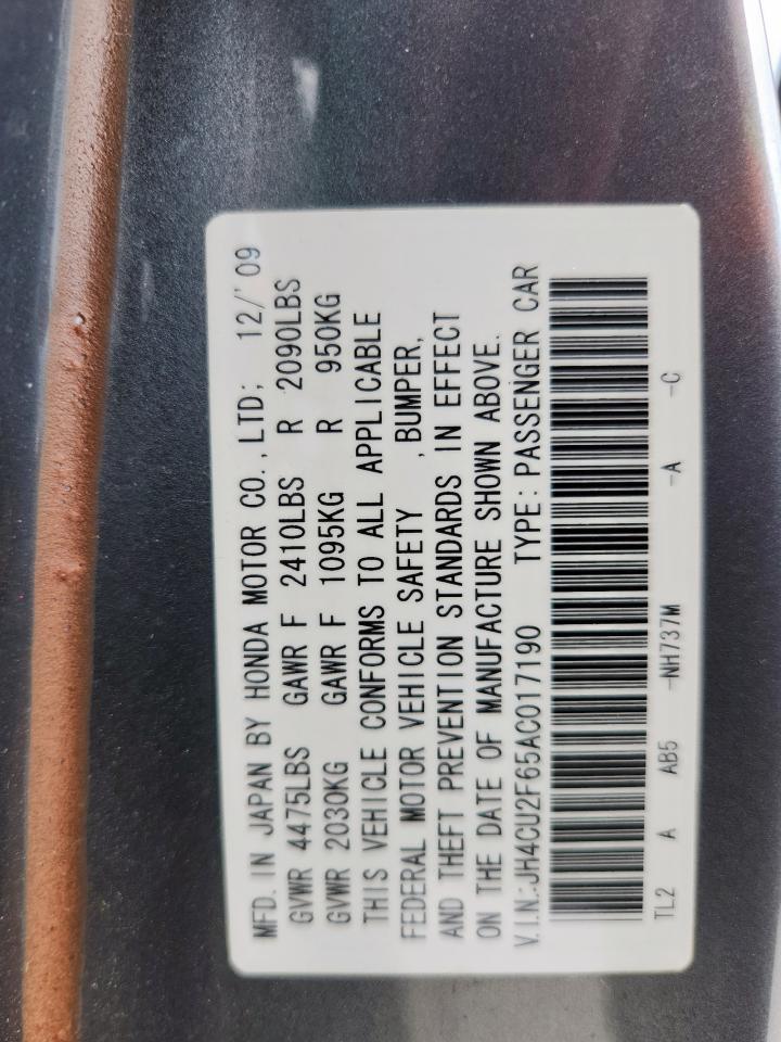 2010 Acura Tsx VIN: JH4CU2F65AC017190 Lot: 82167405