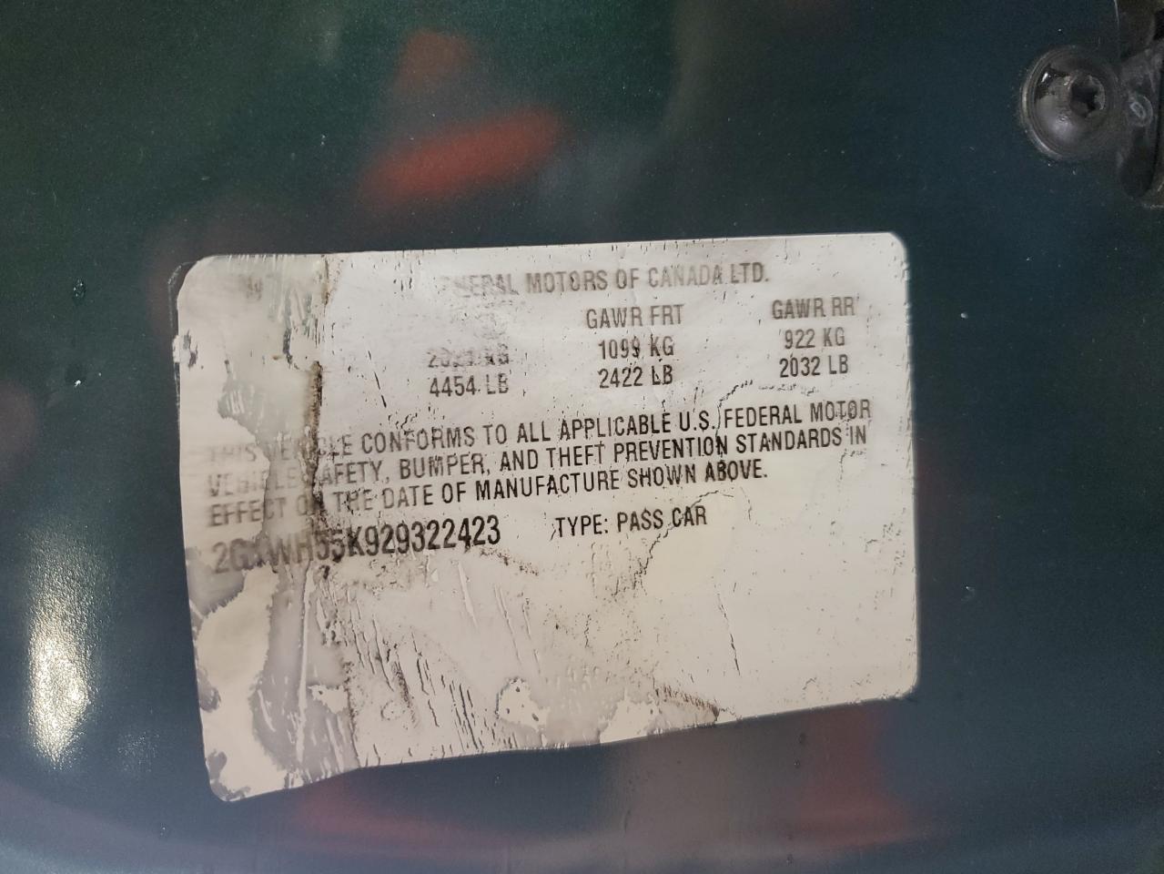 2002 Chevrolet Impala Ls VIN: 2G1WH55K929322423 Lot: 84302925