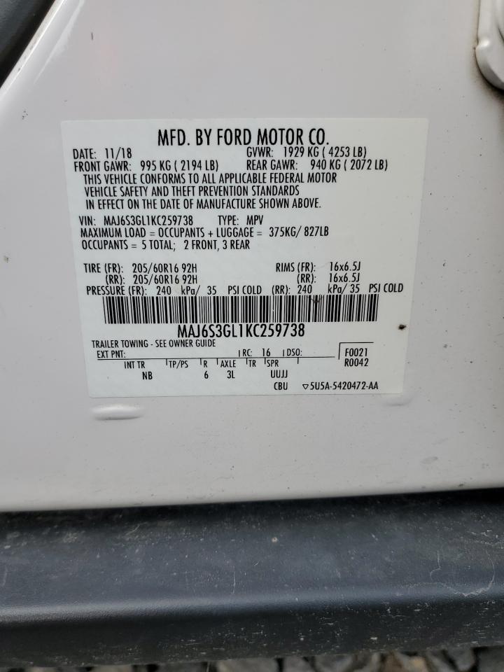 2019 Ford Ecosport Se VIN: MAJ6S3GL1KC259738 Lot: 80008465