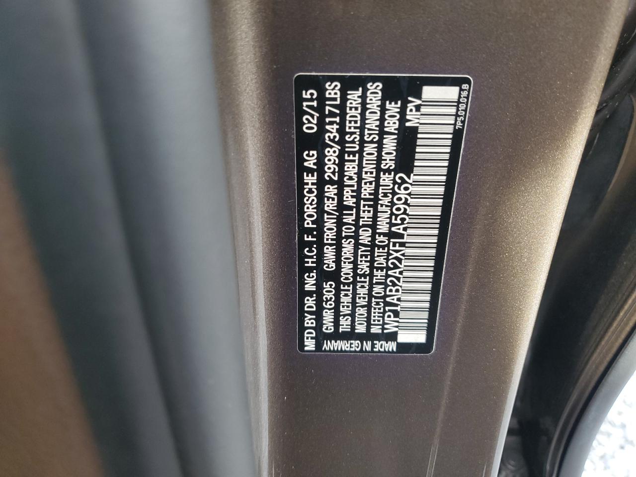 2015 Porsche Cayenne S VIN: WP1AB2A2XFLA59962 Lot: 81690475