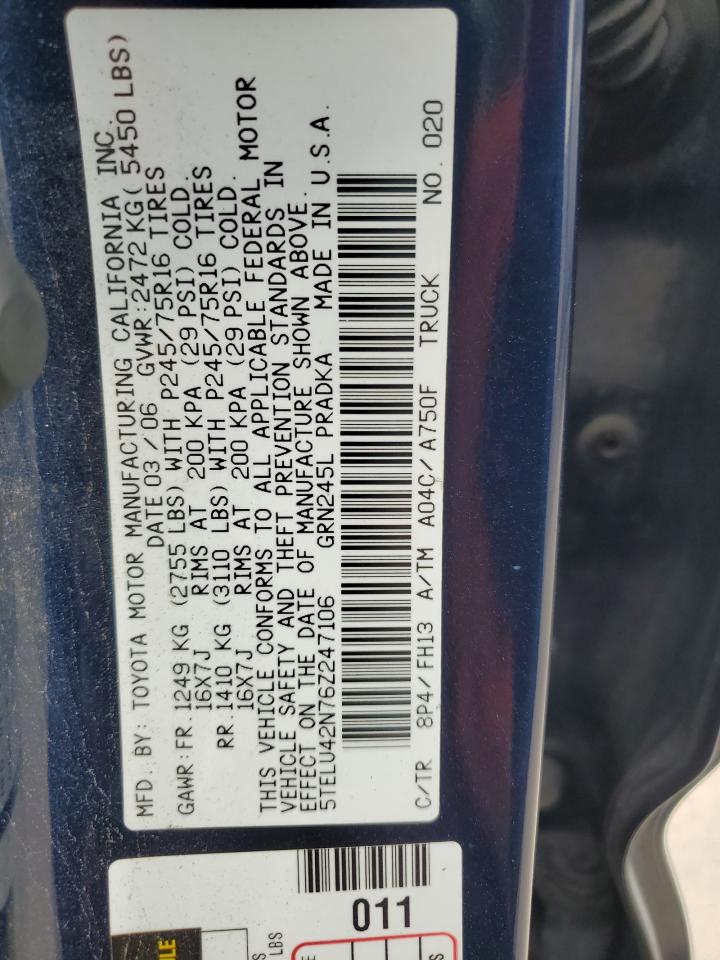 2006 Toyota Tacoma Double Cab VIN: 5TELU42N76Z247106 Lot: 81826065
