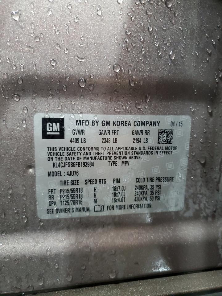 2015 Buick Encore Convenience VIN: KL4CJFSB6FB193984 Lot: 83874305