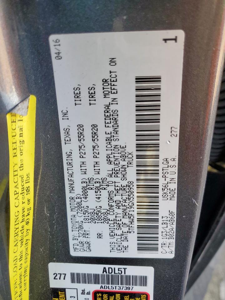 2016 Toyota Tundra Crewmax Limited VIN: 5TFHW5F19GX550958 Lot: 71803155