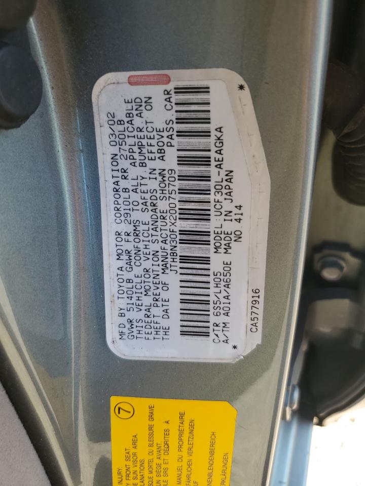 2002 Lexus Ls 430 VIN: JTHBN30FX20075709 Lot: 84539995