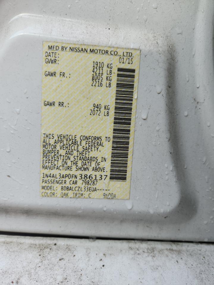 2015 Nissan Altima 2.5 VIN: 1N4AL3AP0FN386137 Lot: 80465455