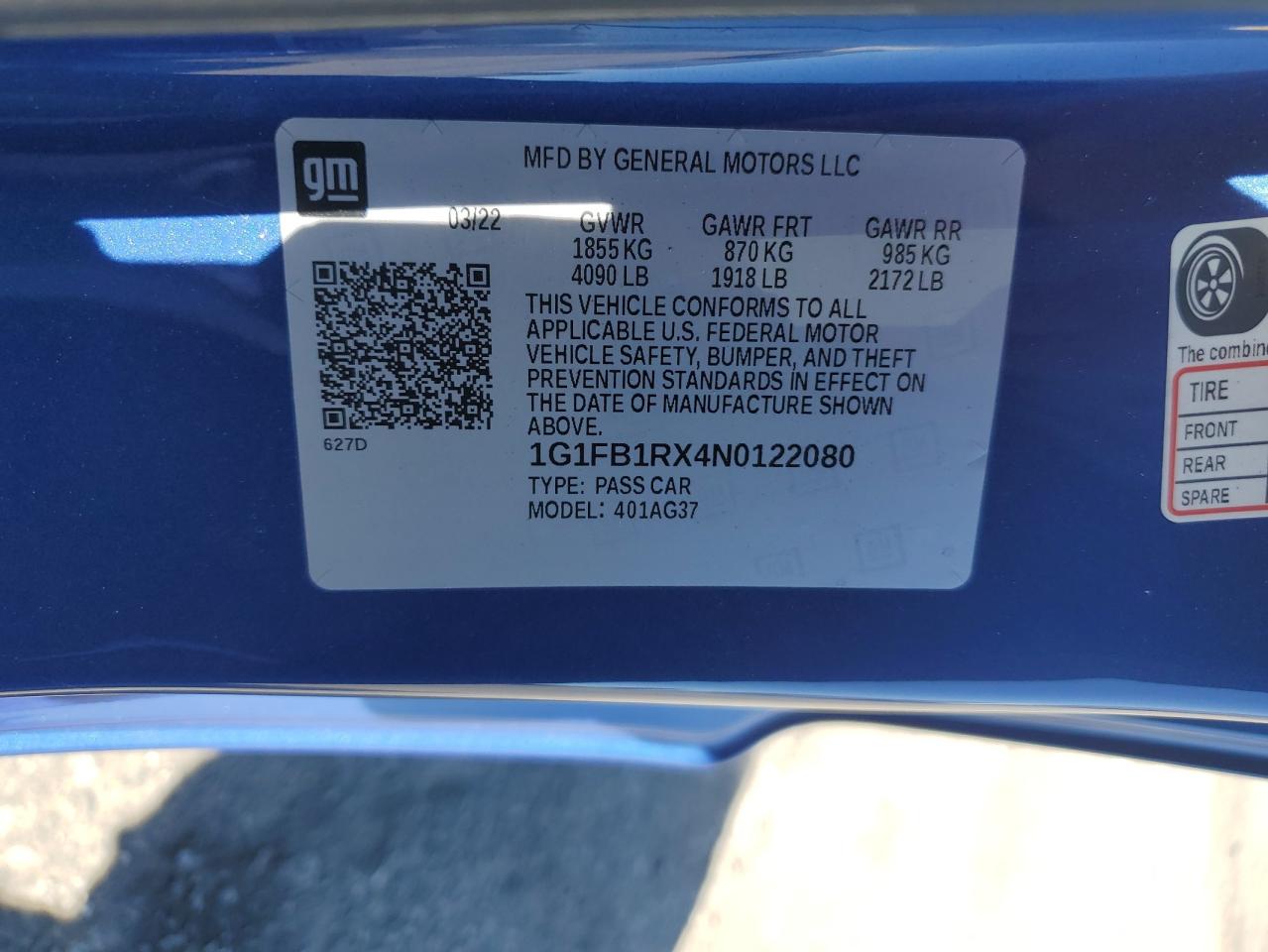 2022 Chevrolet Camaro Ls VIN: 1G1FB1RX4N0122080 Lot: 71651865