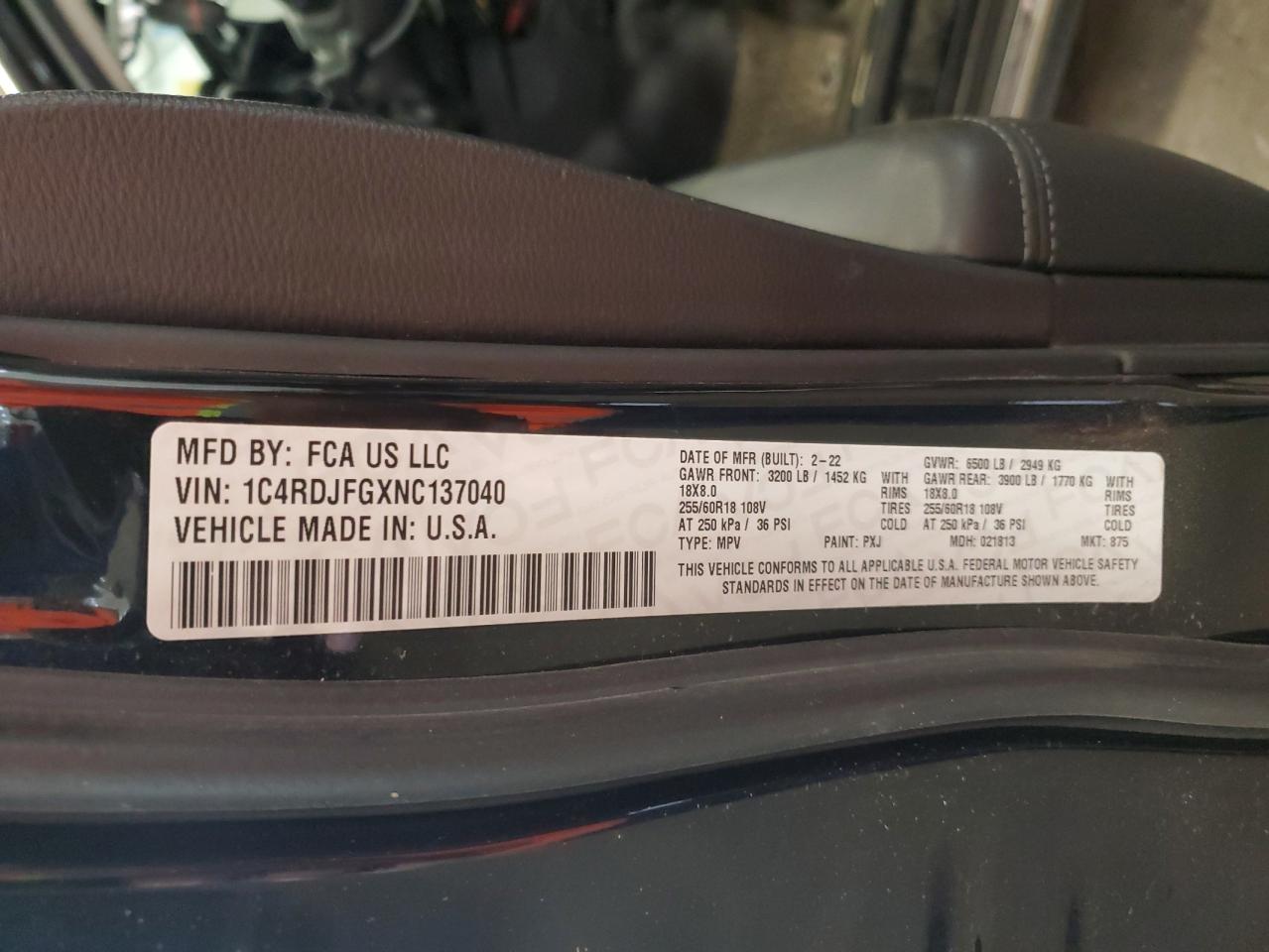 2022 Dodge Durango Pursuit VIN: 1C4RDJFGXNC137040 Lot: 82177315