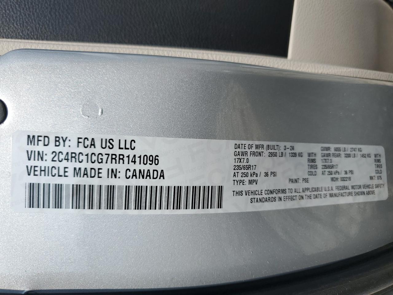 2024 Chrysler Voyager Lx VIN: 2C4RC1CG7RR141096 Lot: 80663825