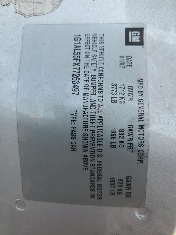 2007 Chevrolet Cobalt Lt VIN: 1G1AL55FX77263497 Lot: 84454835