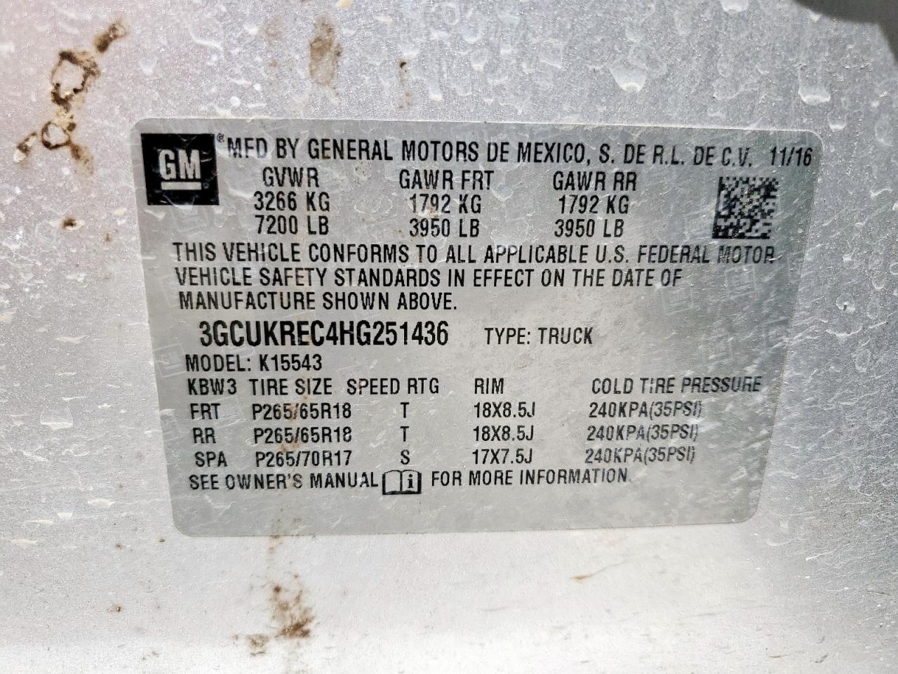 2017 Chevrolet Silverado K1500 Lt VIN: 3GCUKREC4HG251436 Lot: 84708405