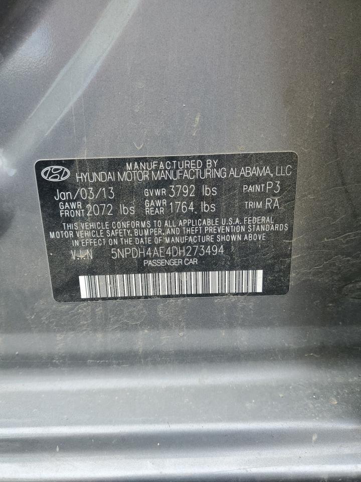 2013 Hyundai Elantra Gls VIN: 5NPDH4AE4DH273494 Lot: 81659475