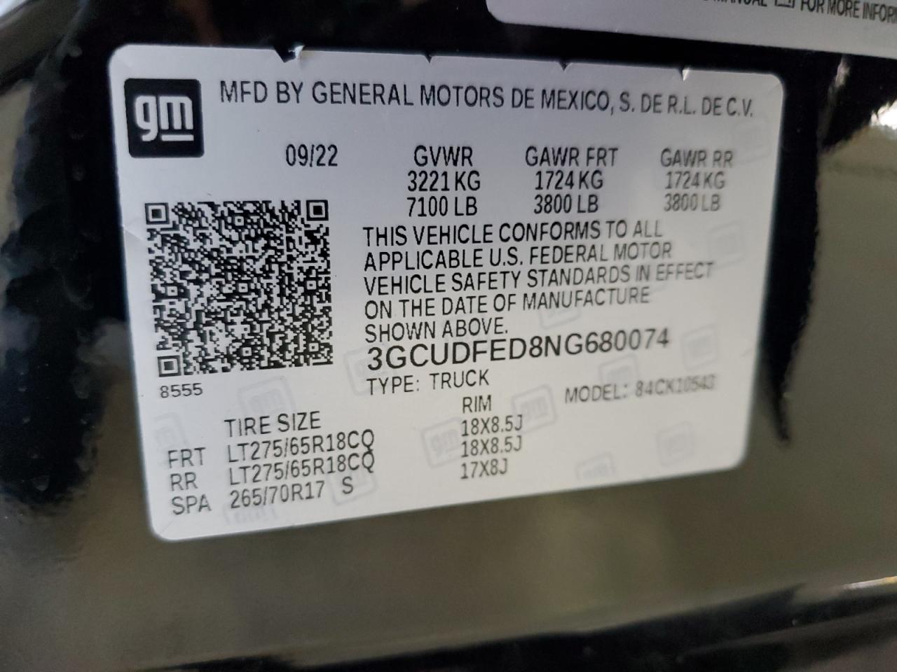 2022 Chevrolet Silverado K1500 Lt Trail Boss VIN: 3GCUDFED8NG680074 Lot: 71748355