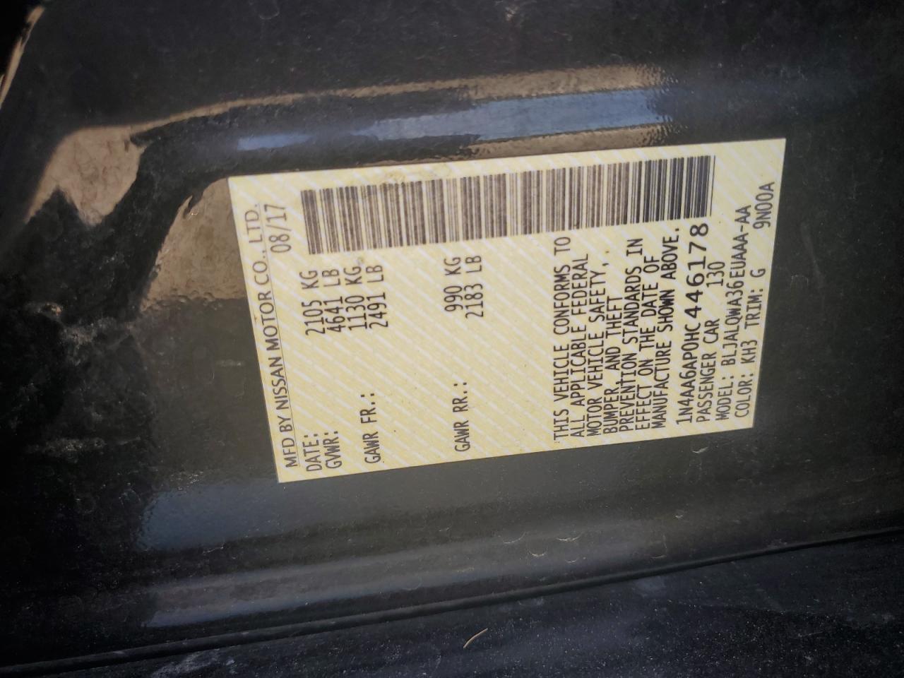 2017 Nissan Maxima 3.5S VIN: 1N4AA6AP0HC446178 Lot: 80457465