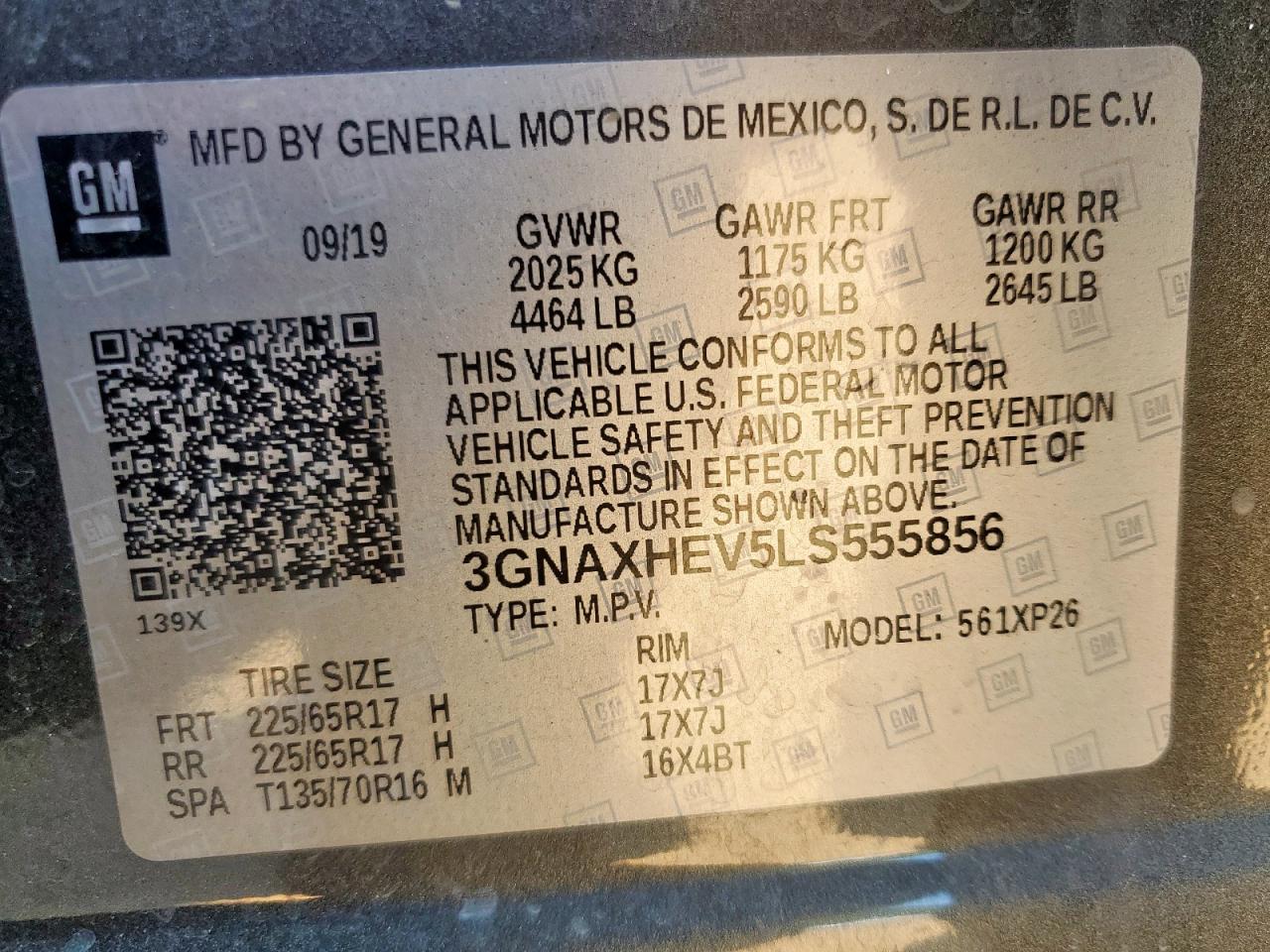 2020 Chevrolet Equinox Ls VIN: 3GNAXHEV5LS555856 Lot: 71312425