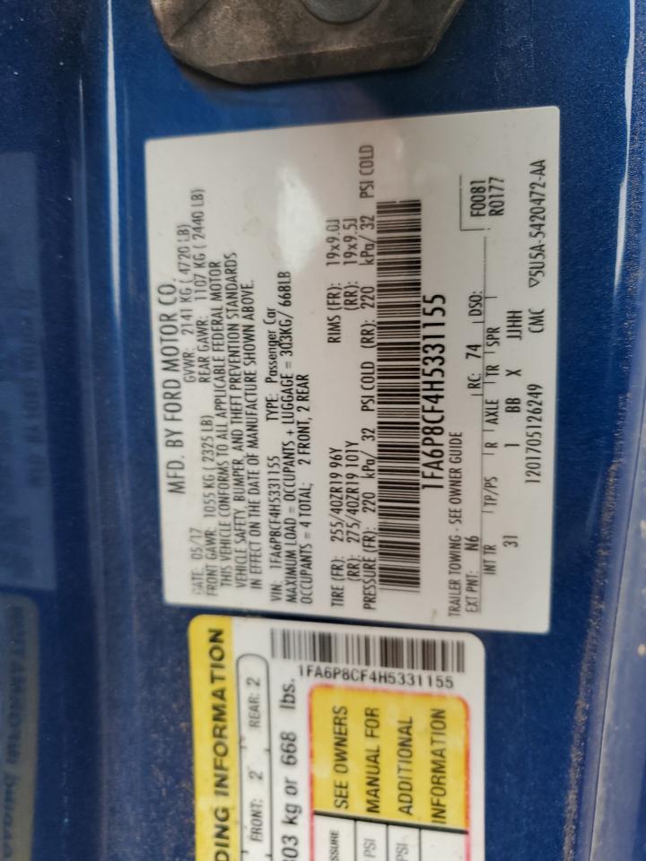 2017 Ford Mustang Gt VIN: 1FA6P8CF4H5331155 Lot: 80533525