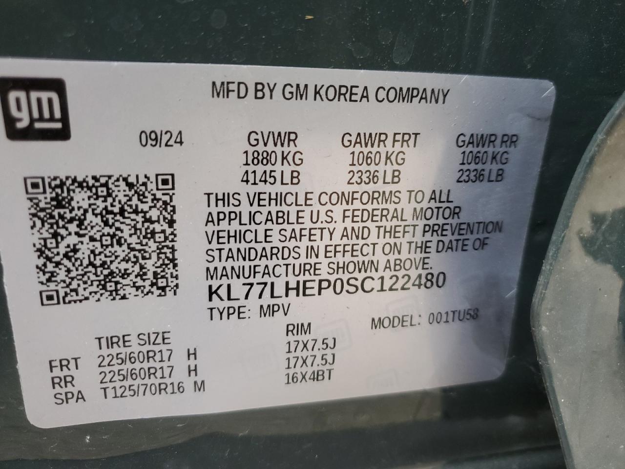 2025 Chevrolet Trax 1Lt VIN: KL77LHEP0SC122480 Lot: 83841145