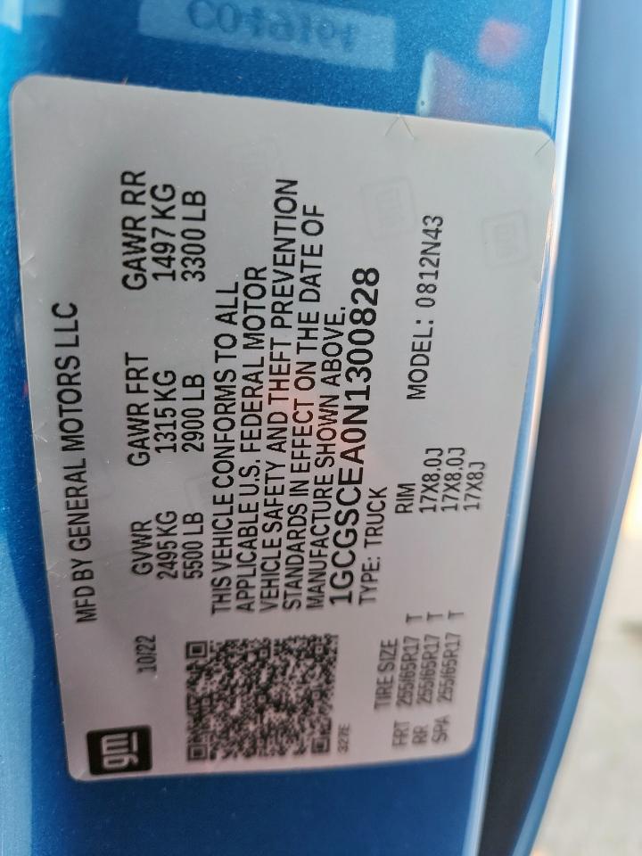 2022 Chevrolet Colorado Lt VIN: 1GCGSCEA0N1300828 Lot: 70696515