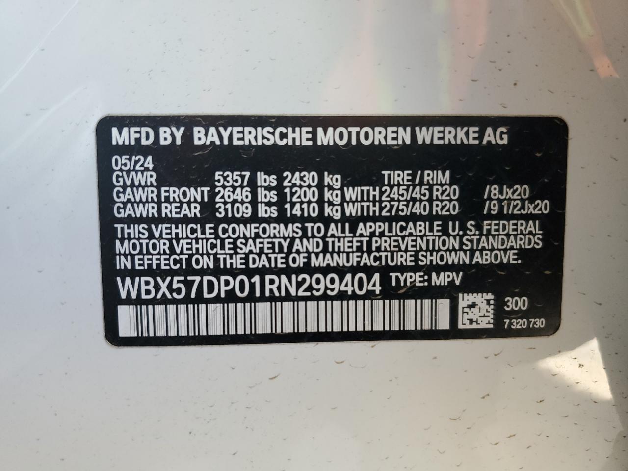 2024 BMW X3 xDrive30I VIN: WBX57DP01RN299404 Lot: 80522015