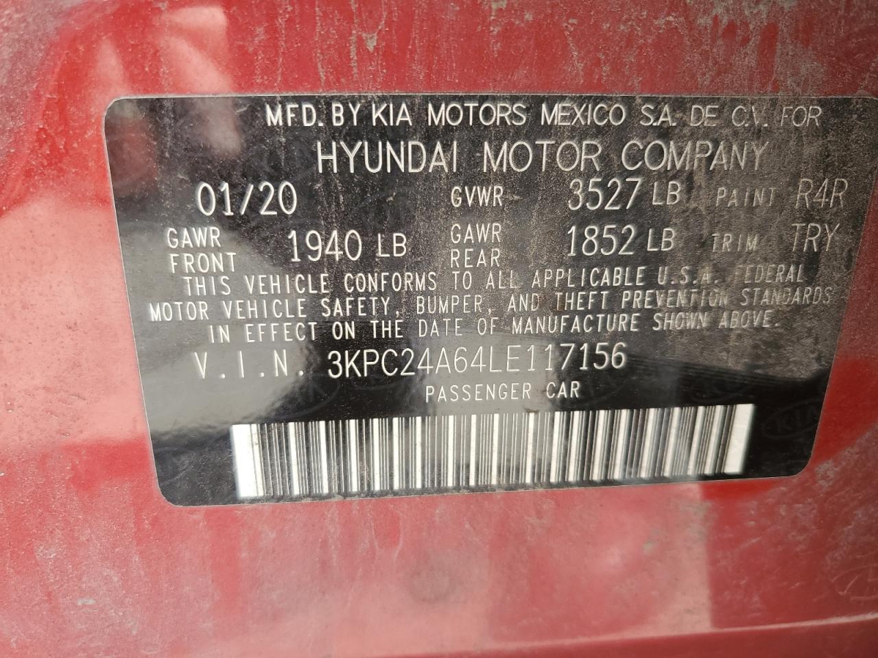 2020 Hyundai Accent Se VIN: 3KPC24A64LE117156 Lot: 81082805