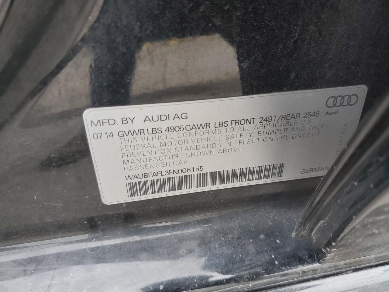 2015 Audi A4 Premium VIN: WAUBFAFL3FN006155 Lot: 81242945