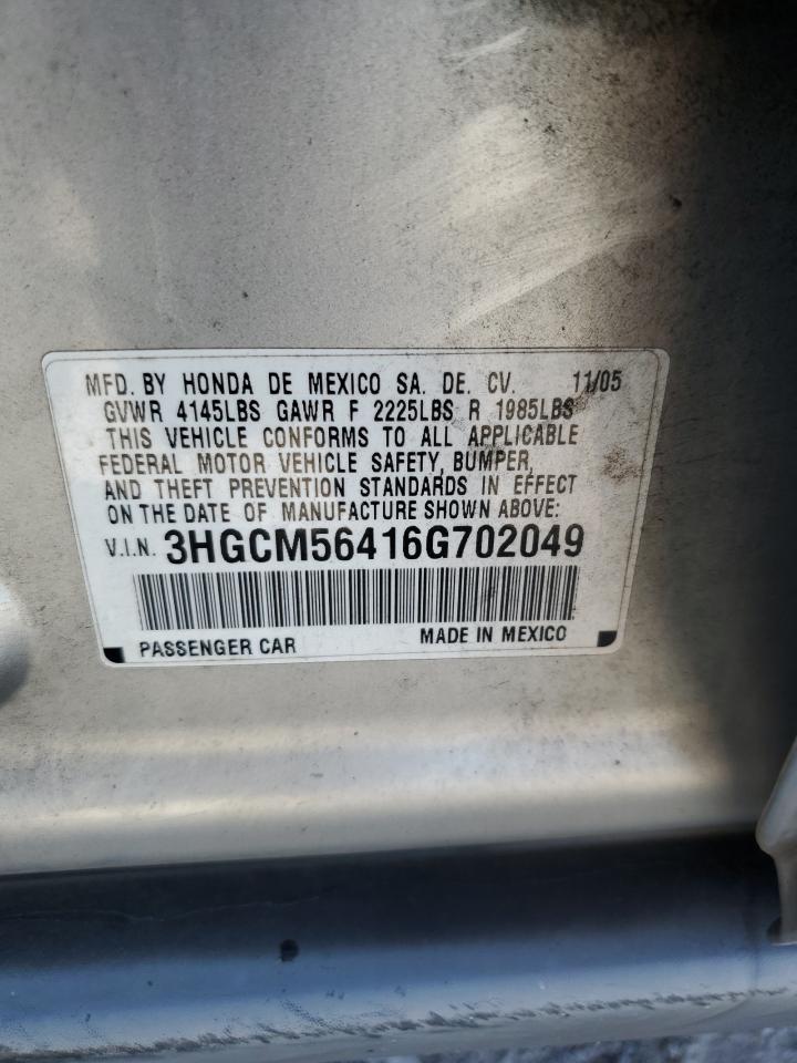 2006 Honda Accord Lx VIN: 3HGCM56416G702049 Lot: 81250685