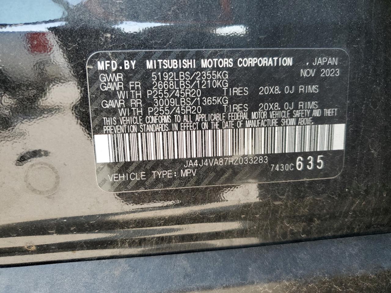 2024 Mitsubishi Outlander Se VIN: JA4J4VA87RZ033283 Lot: 80292065