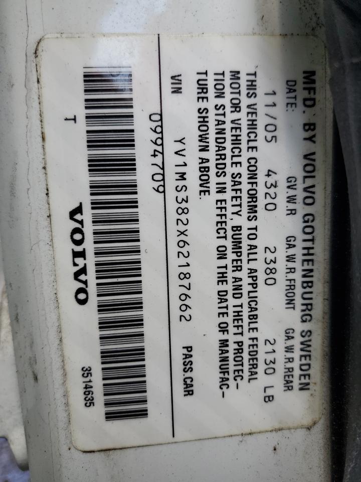 2006 Volvo S40 2.4I VIN: YV1MS382X62187662 Lot: 83776805