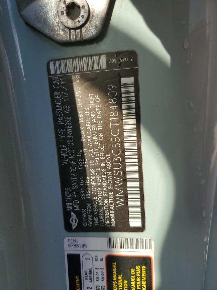 2012 Mini Cooper VIN: WMWSU3C55CT184809 Lot: 84245195