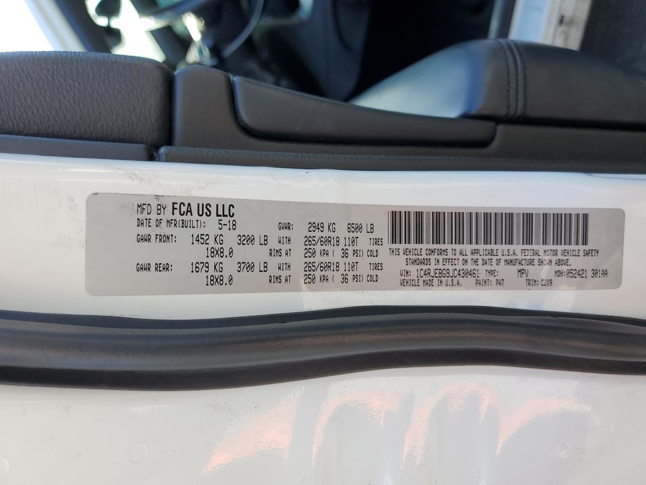 2018 Jeep Grand Cherokee Limited VIN: 1C4RJEBG9JC430461 Lot: 81713475