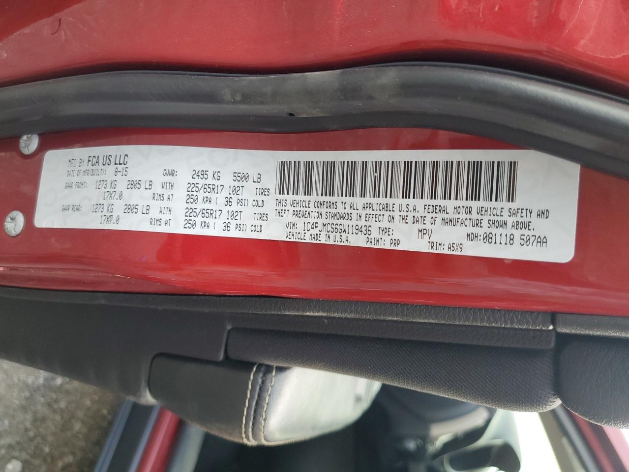 2016 Jeep Cherokee Latitude VIN: 1C4PJMCS6GW119436 Lot: 81757965