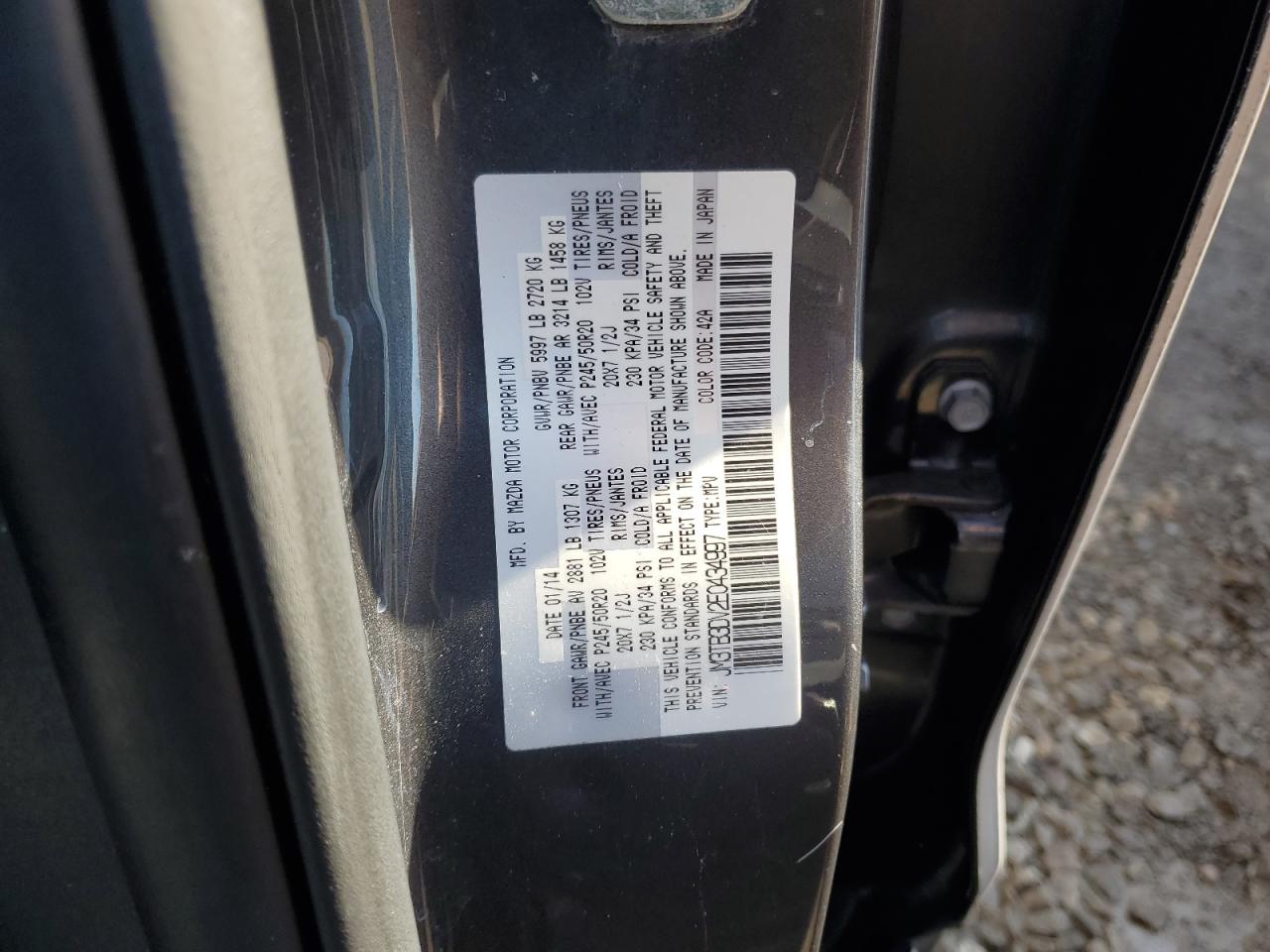 2014 Mazda Cx-9 Grand Touring VIN: JM3TB3DV2E0434997 Lot: 84407845