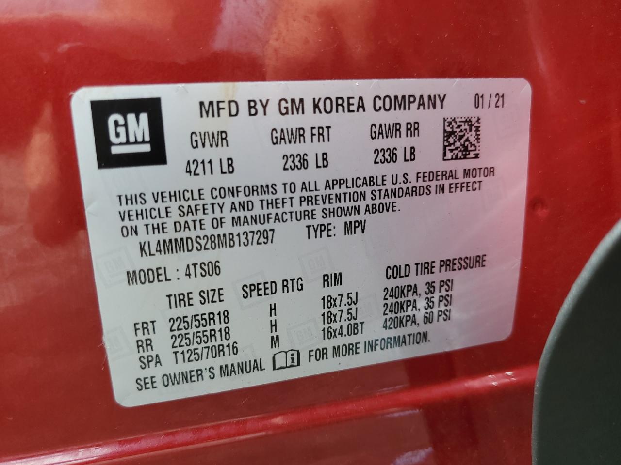 2021 Buick Encore Gx Select VIN: KL4MMDS28MB137297 Lot: 80289415