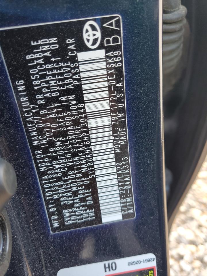 2017 Toyota Corolla L VIN: 5YFBURHE6HP730448 Lot: 84052395