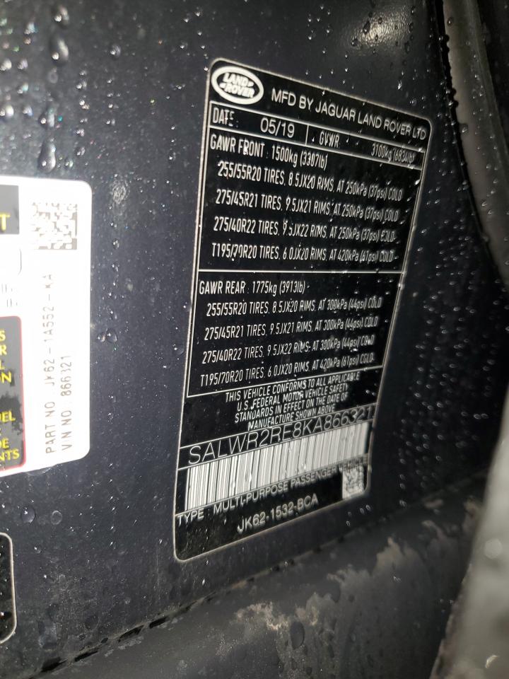 2019 Land Rover Range Rover Sport Supercharged Dynamic VIN: SALWR2RE8KA866321 Lot: 84216135