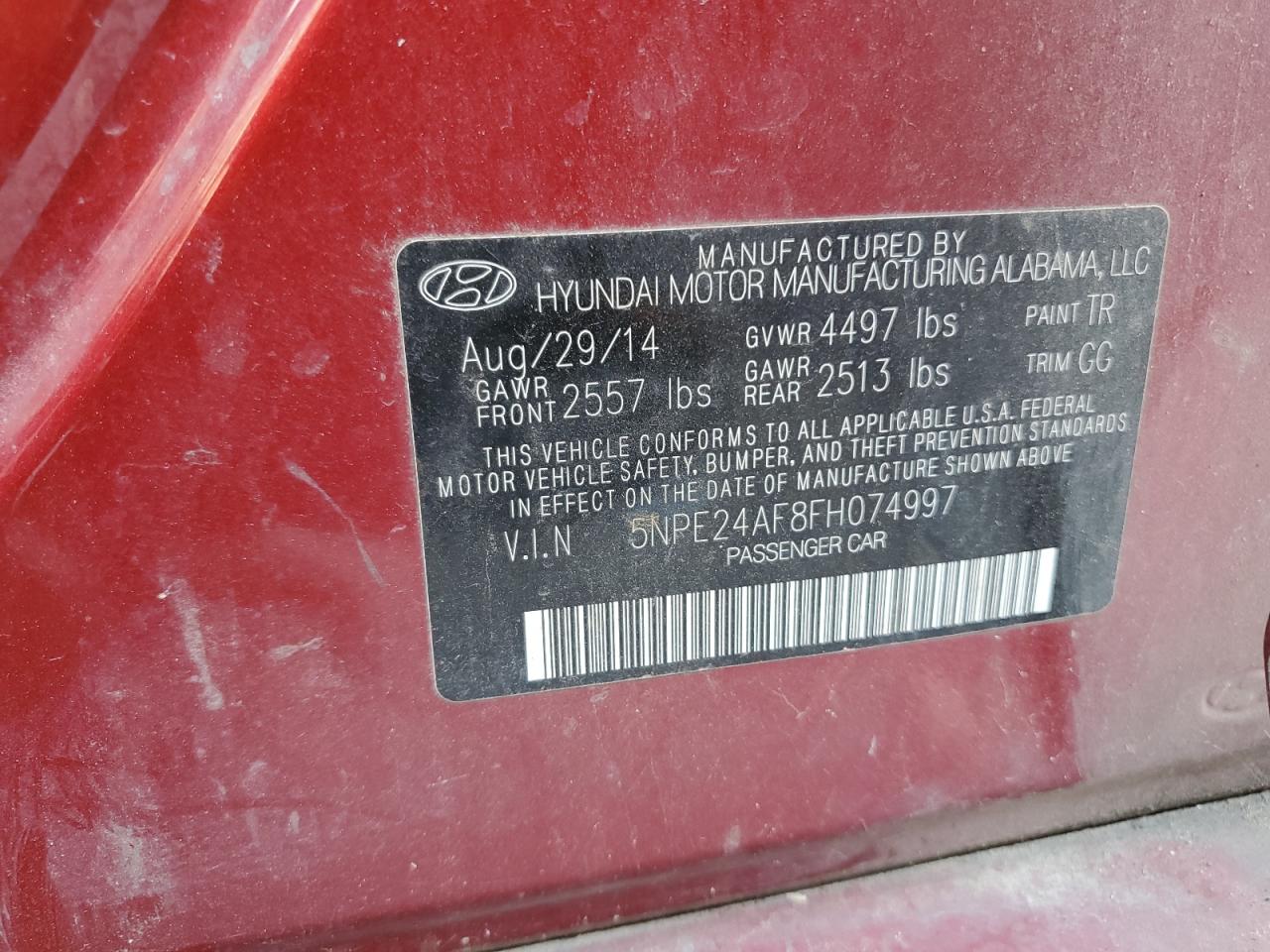 2015 Hyundai Sonata Se VIN: 5NPE24AF8FH074997 Lot: 80966995