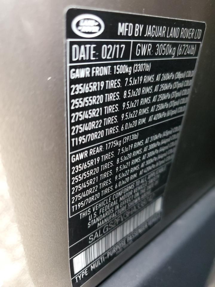 2017 Land Rover Range Rover Hse VIN: SALGS2FV3HA338742 Lot: 80725145