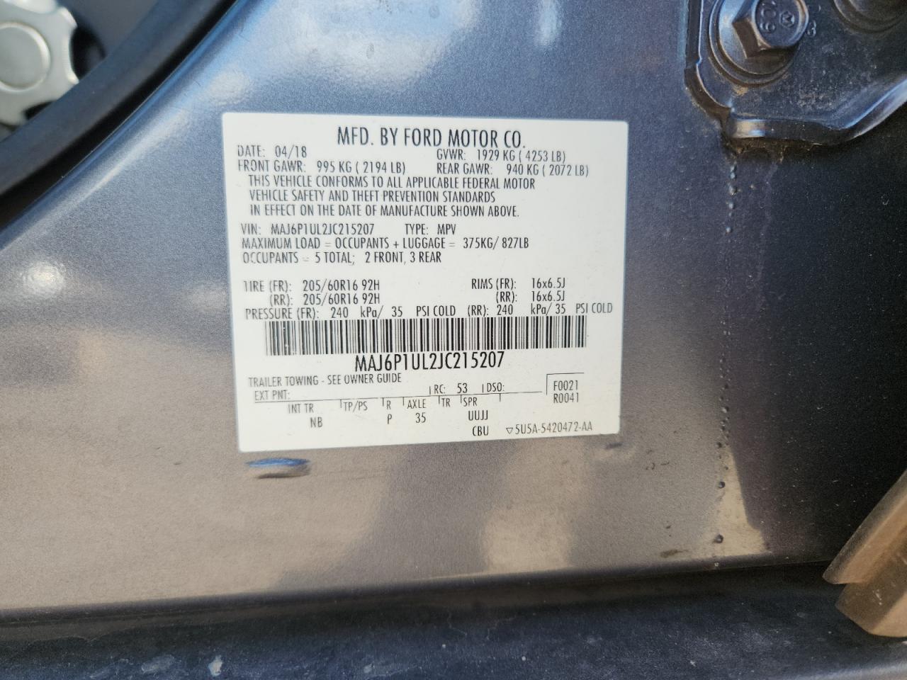 2018 Ford Ecosport Se VIN: MAJ6P1UL2JC215207 Lot: 81059795