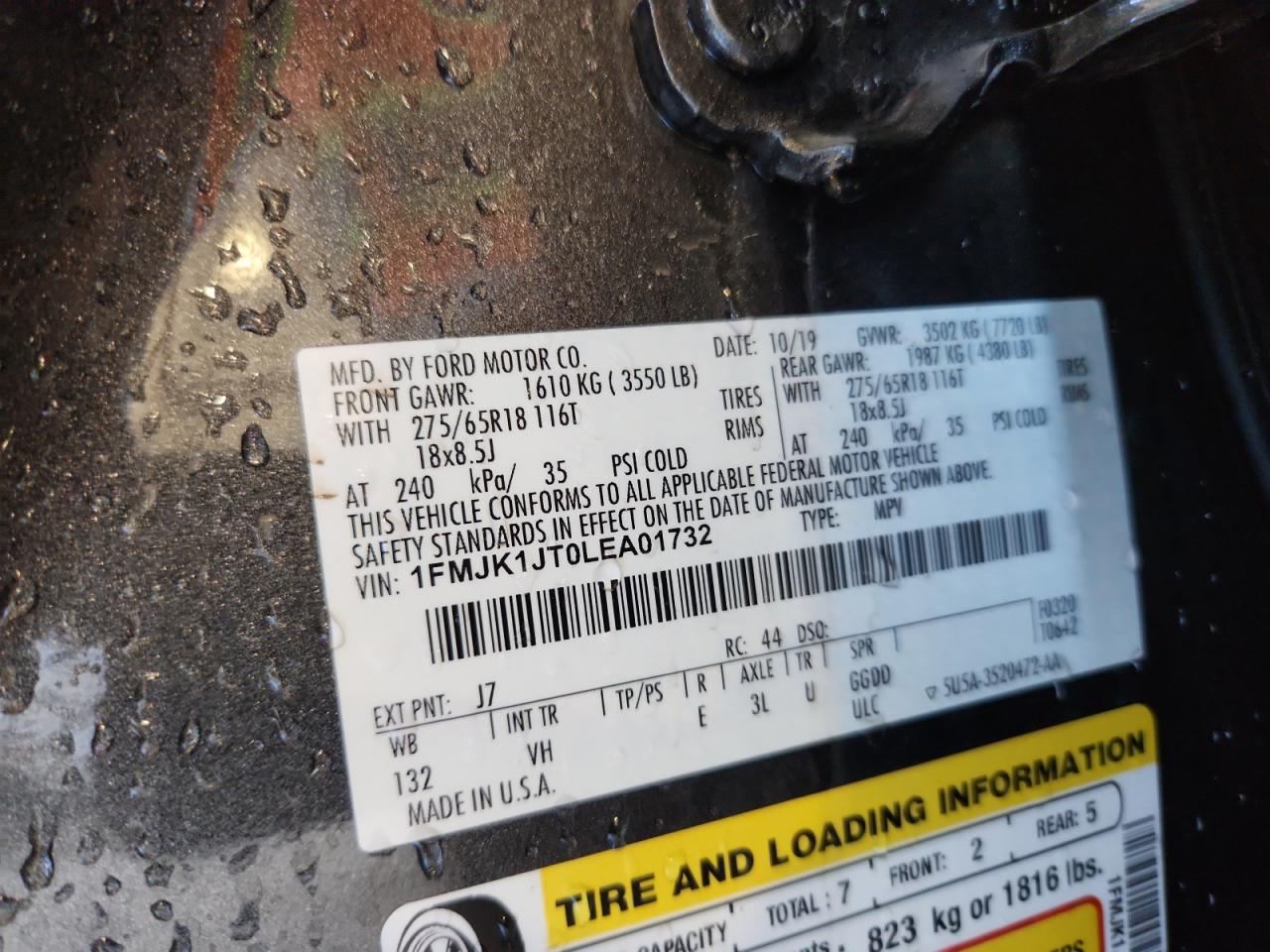 2020 Ford Expedition Max Xlt VIN: 1FMJK1JT0LEA01732 Lot: 84813505