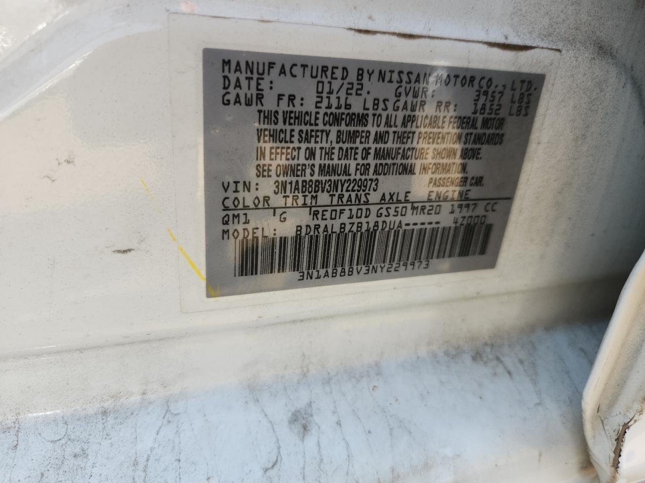 2022 Nissan Sentra S VIN: 3N1AB8BV3NY229973 Lot: 80478285